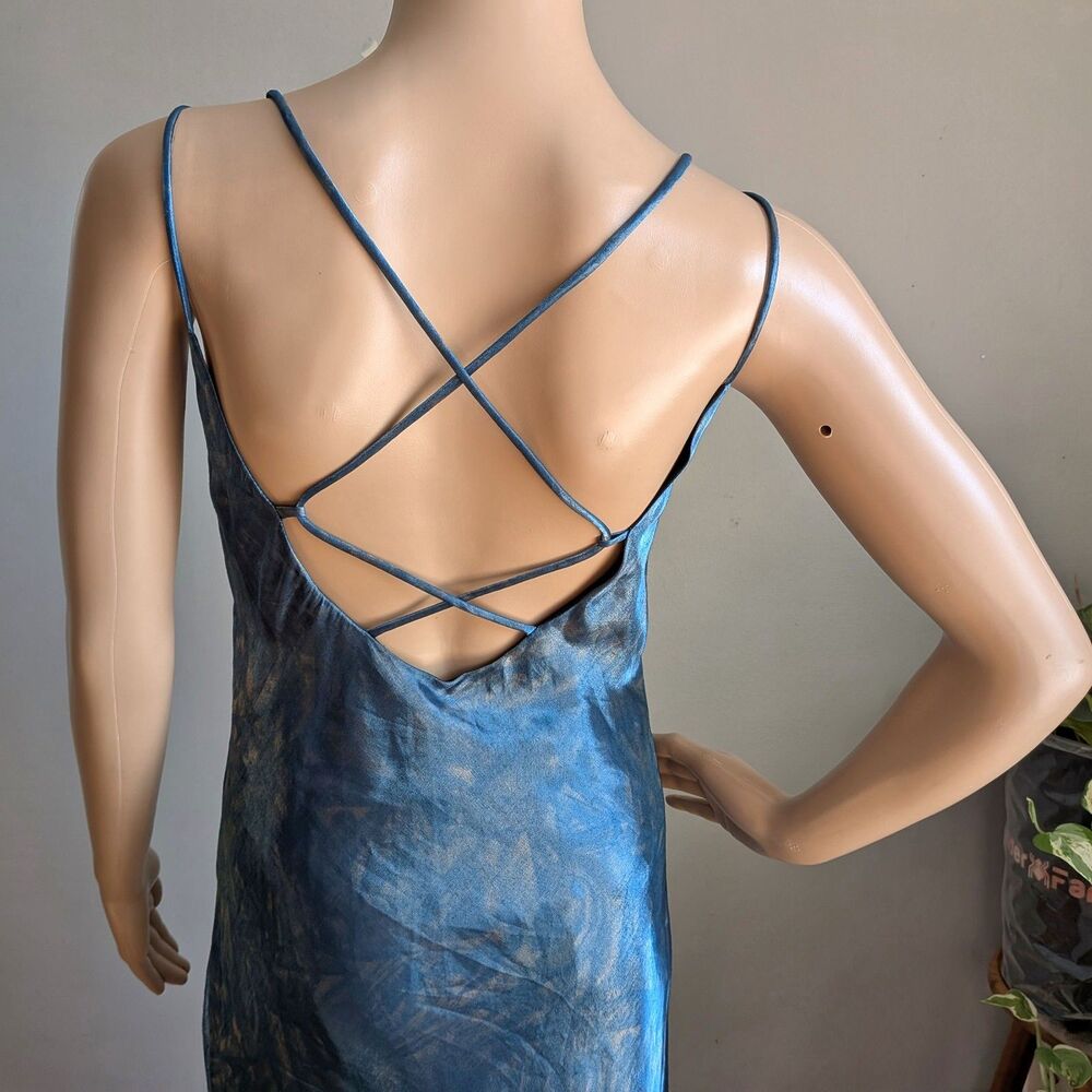 Vintage 90s Rue de la Paix Blue Prom Gown Slip Dress Maxi Strappy Size 9 - Picture 5 of 10